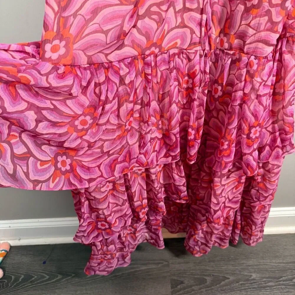 Top Shop floral tiered v neck strappy sleeveless maxi dress US 10